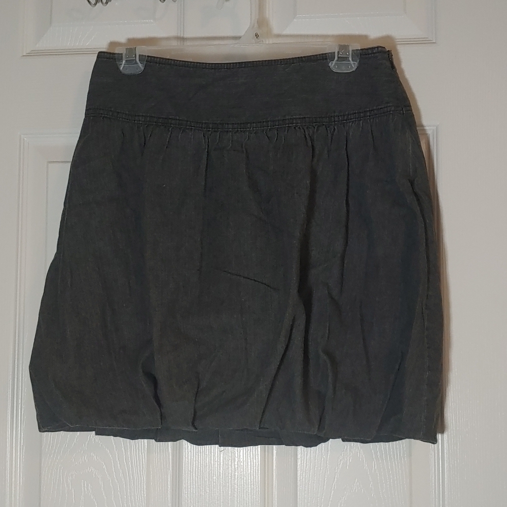 Ann Taylor Loft Black Gray 100% Cotton Denim Lined Bubble Skirt Size 4